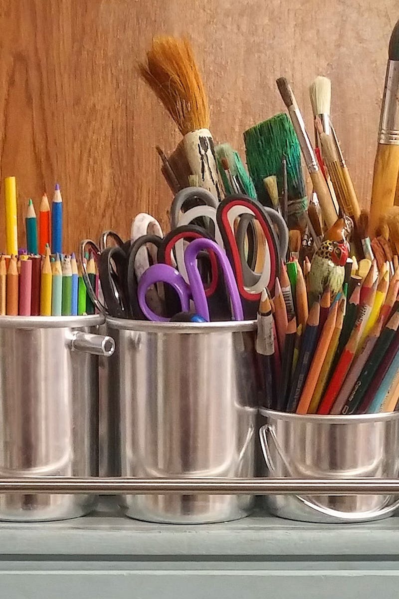 Pencils in Stainless Steel Bucket